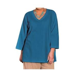 NEW ON THE PLUS SIDE crinkle cotton long sleeve tunic - plus in ocean depths